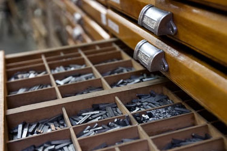 Letterpress type drawers with metal type