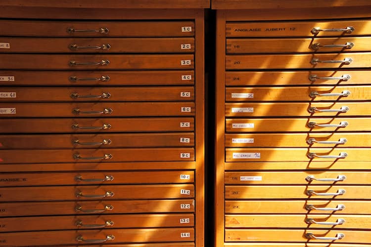 Traditional letterpress drawers